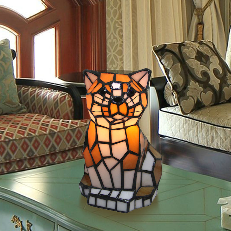 Lámpara Tiffany Bruine Kat - Lámpara de Mesa de Vidrio Pintado con Diseño Colorido