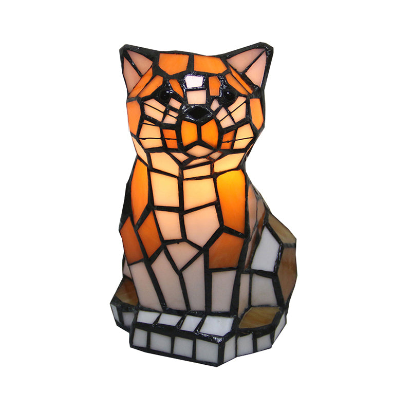 Brown Cat Tiffany Lamp - Stained Glass Table Lamp with Colorful Design