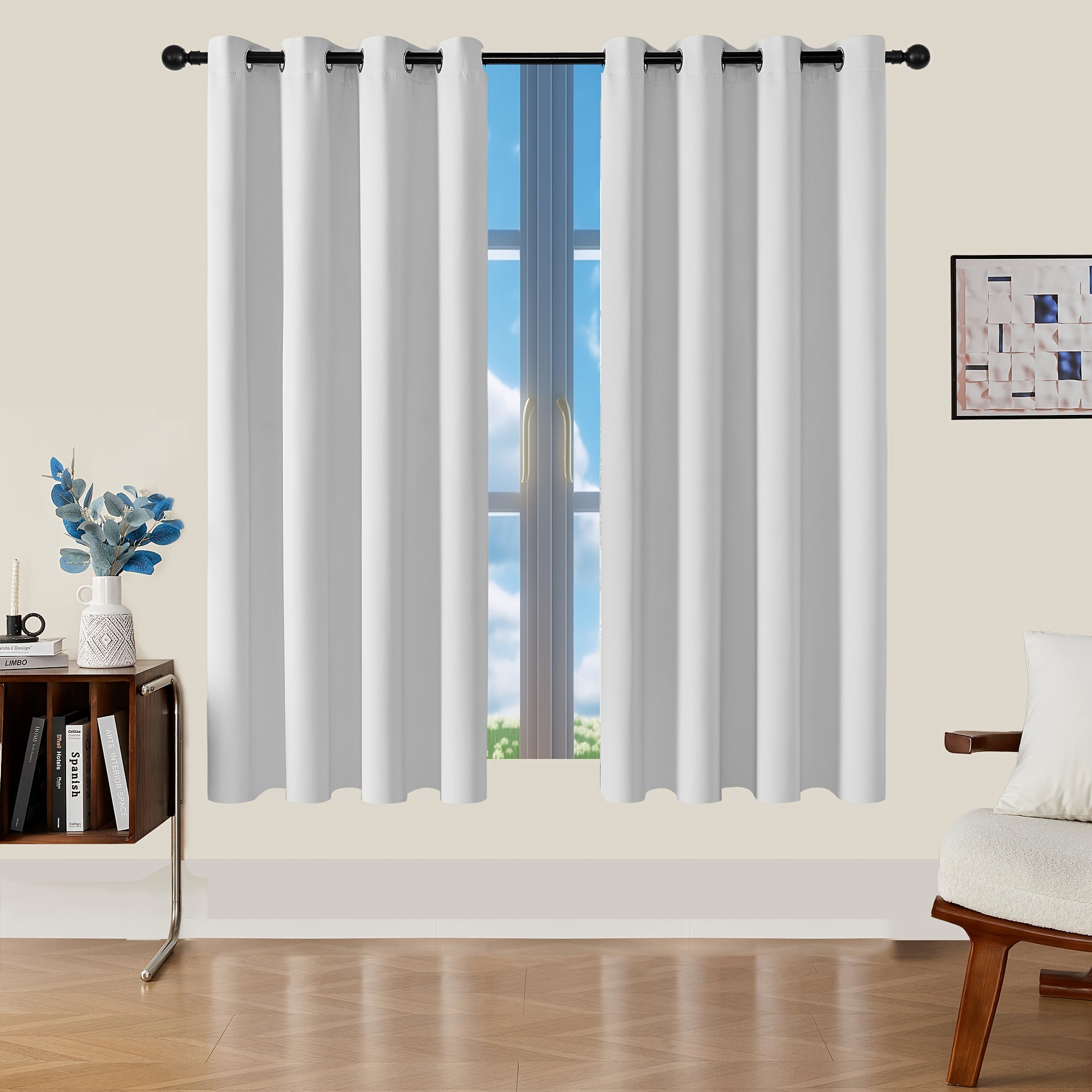 Cortinados Opacos - 2 Peças de Cortinados Modernos em Poliéster com Isolamento Térmico e Ilhós