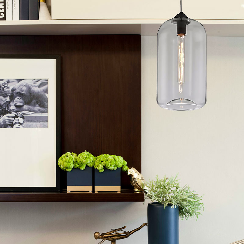 Wide Glass Pendant Lamp - Modern 1-Light Black Lamp