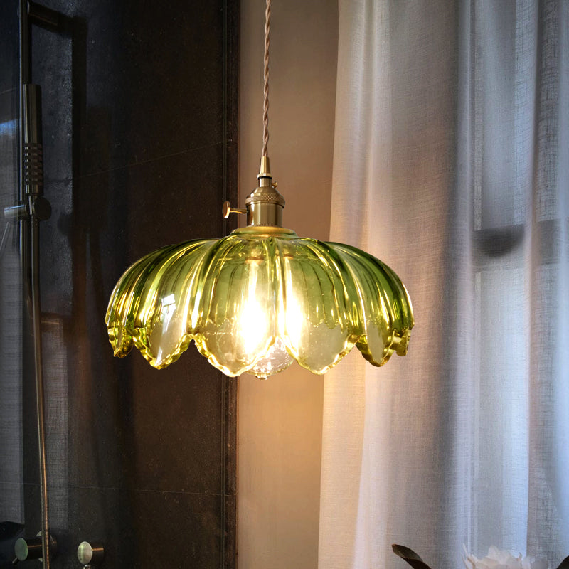 Lampada a sospensione retrò smeraldo con paralume in vetro verde
