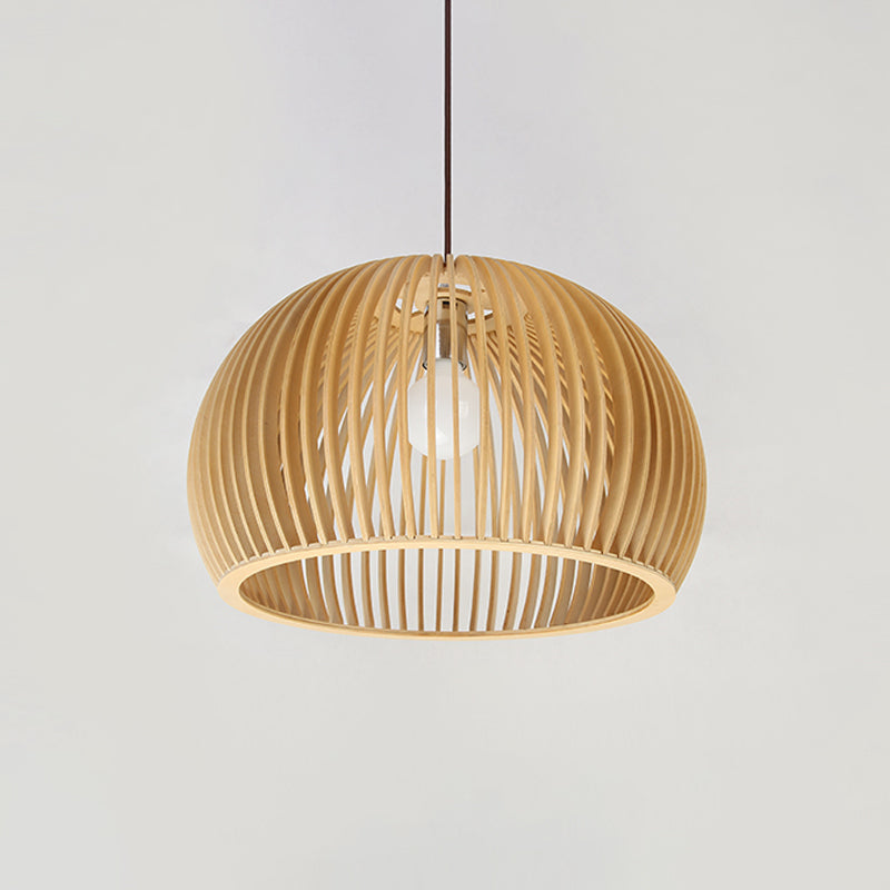 Lâmpada Suspensa Asiática de Bambu com Design Alargado/Hemisférico/Cebola 1 Luz Bege Pequena/Grande Luminária Suspensa para Sala de Jantar