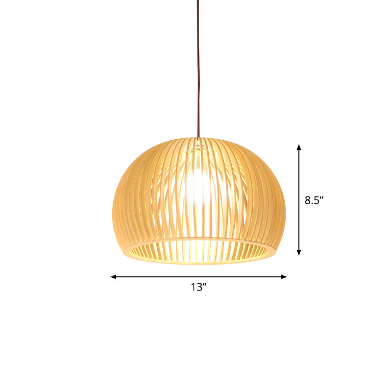 Lampada a sospensione in bambù asiatico con design a campana/emisfero/cipolla 1 luce beige piccola/grande apparecchio di illuminazione sospeso per sala da pranzo