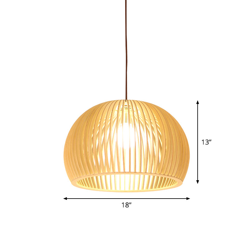 Lâmpada Suspensa Asiática de Bambu com Design Alargado/Hemisférico/Cebola 1 Luz Bege Pequena/Grande Luminária Suspensa para Sala de Jantar
