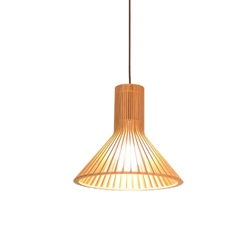 Lâmpada Suspensa Asiática de Bambu com Design Alargado/Hemisférico/Cebola 1 Luz Bege Pequena/Grande Luminária Suspensa para Sala de Jantar