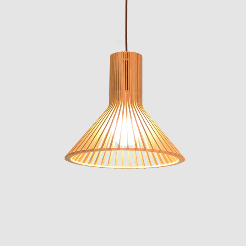 Lâmpada Suspensa Asiática de Bambu com Design Alargado/Hemisférico/Cebola 1 Luz Bege Pequena/Grande Luminária Suspensa para Sala de Jantar