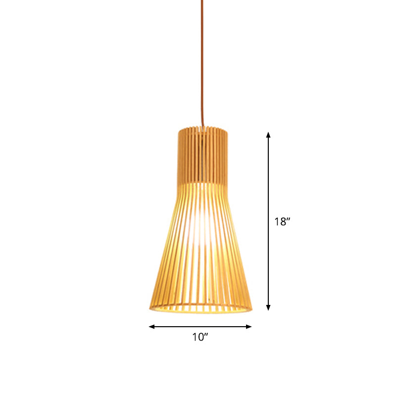 Lâmpada Suspensa Asiática de Bambu com Design Alargado/Hemisférico/Cebola 1 Luz Bege Pequena/Grande Luminária Suspensa para Sala de Jantar