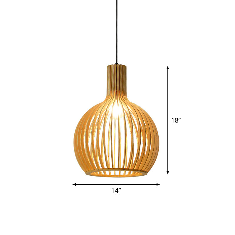 Lâmpada Suspensa Asiática de Bambu com Design Alargado/Hemisférico/Cebola 1 Luz Bege Pequena/Grande Luminária Suspensa para Sala de Jantar