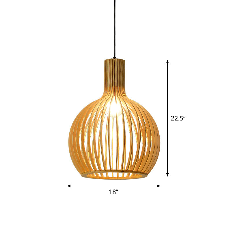 Lâmpada Suspensa Asiática de Bambu com Design Alargado/Hemisférico/Cebola 1 Luz Bege Pequena/Grande Luminária Suspensa para Sala de Jantar