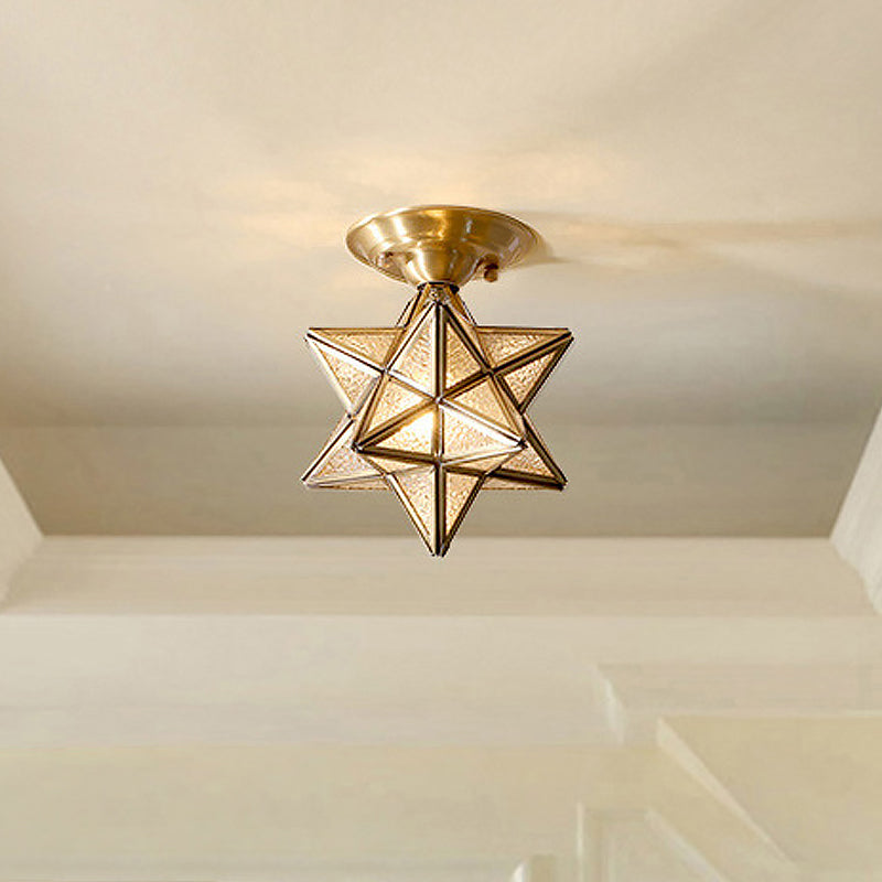 Candeeiro de Teto em Latão em Forma de Estrela - Vidro Transparente Tradicional
