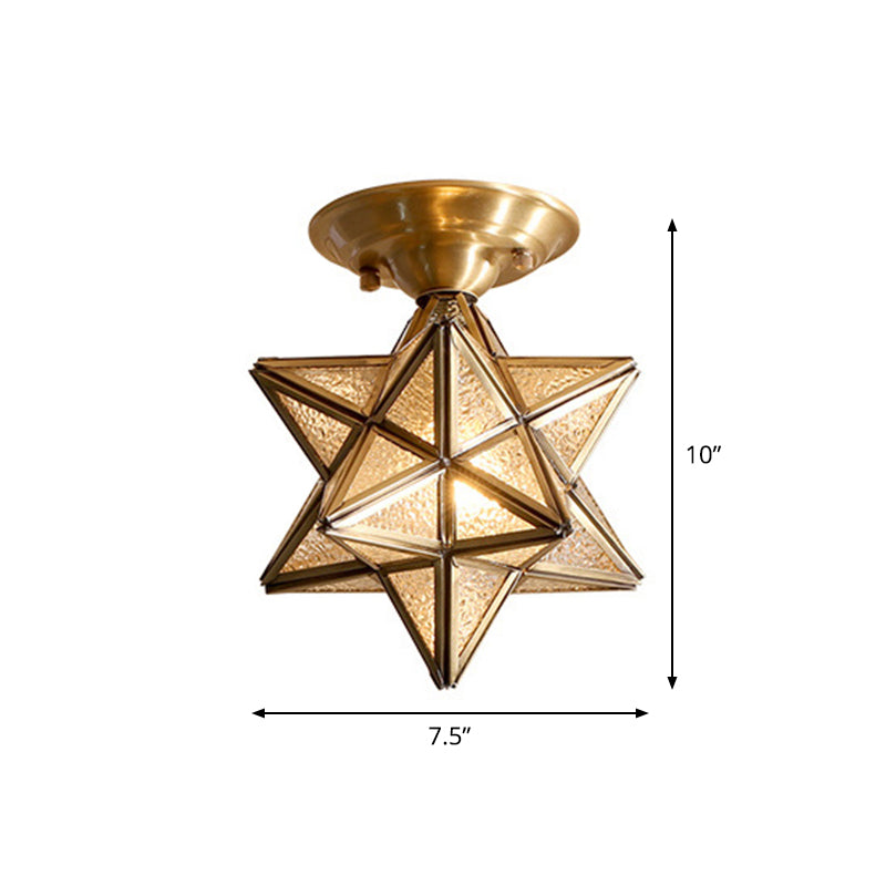 Candeeiro de Teto em Latão em Forma de Estrela - Vidro Transparente Tradicional