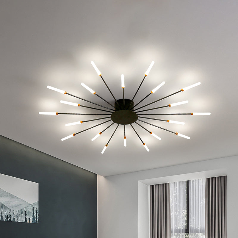 Lámpara de techo moderna en negro/dorado Burst - 12/18/28 luces LED montaje semi empotrado para dormitorio