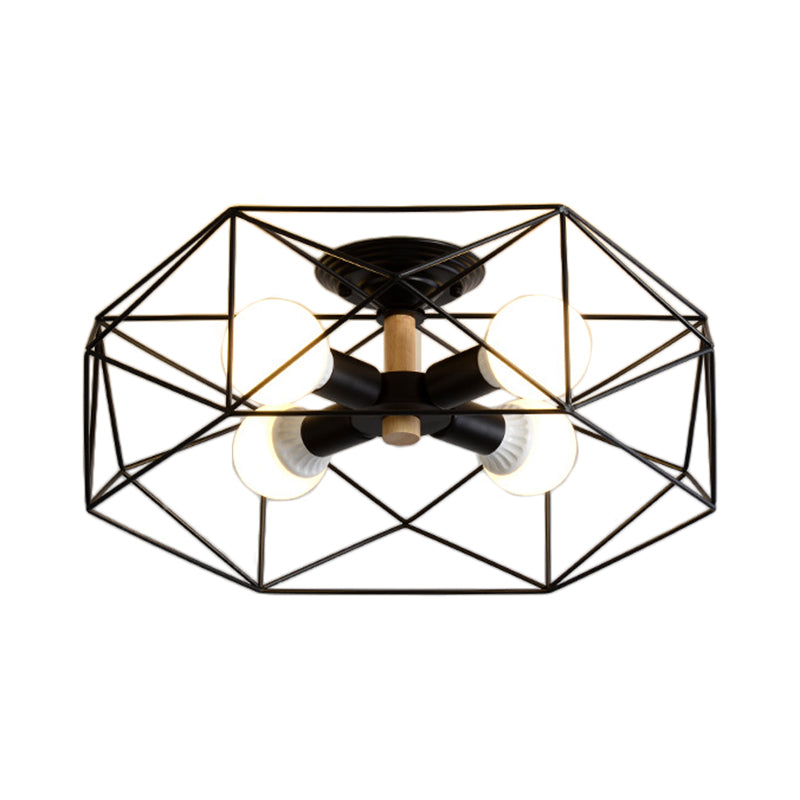 GeoLight – Lampada da soffitto semi-incassata geometrica con gabbia in filo metallico