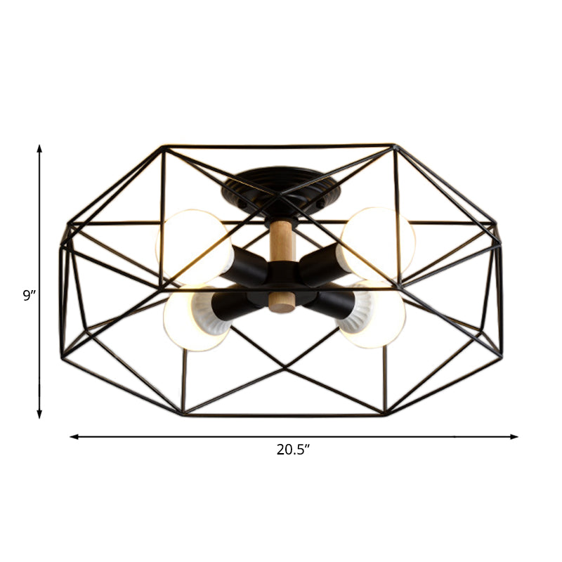 GeoLight – Lampada da soffitto semi-incassata geometrica con gabbia in filo metallico