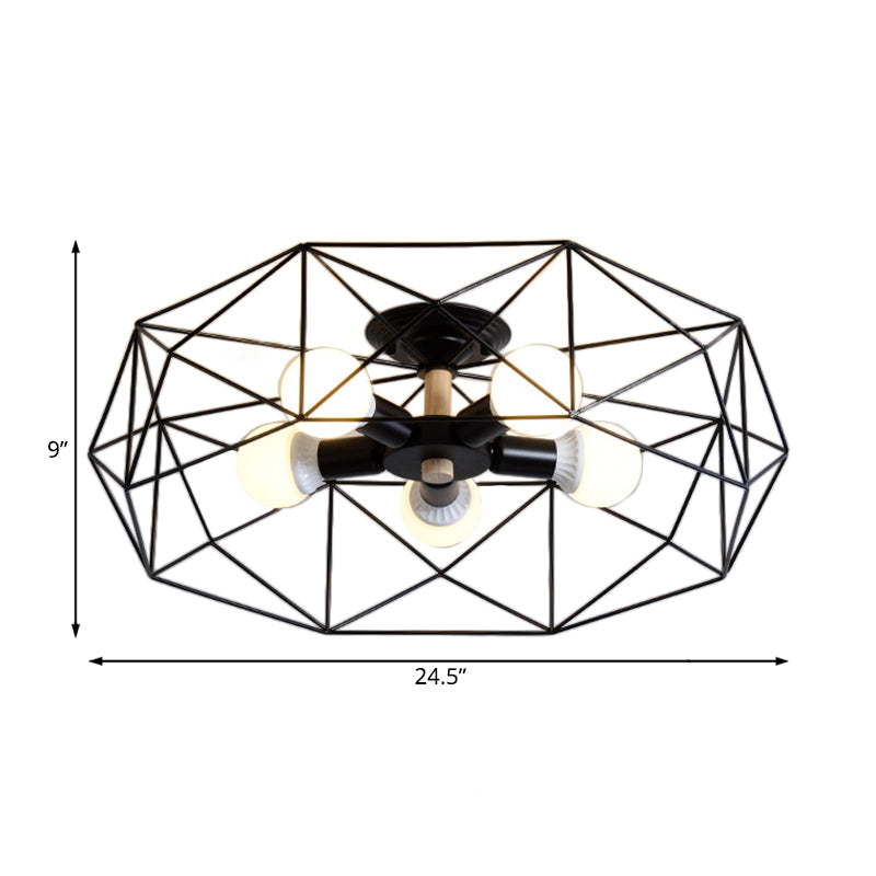 GeoLight – Lampada da soffitto semi-incassata geometrica con gabbia in filo metallico