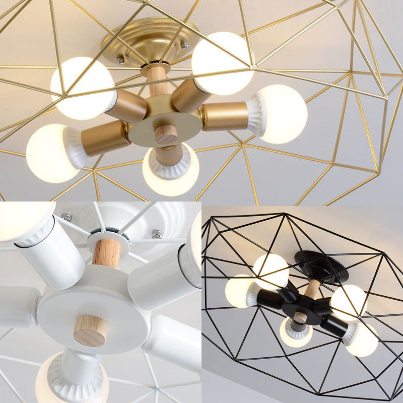 GeoLight – Lampada da soffitto semi-incassata geometrica con gabbia in filo metallico