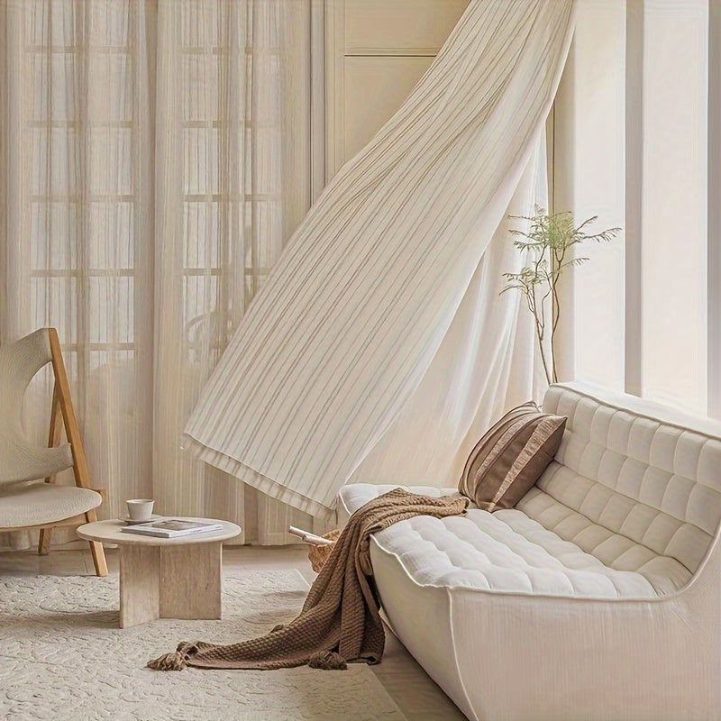 Gxi Cortinados Vintage - Cortinados Semi-Transparentes Riscados Bordados 2 Painéis