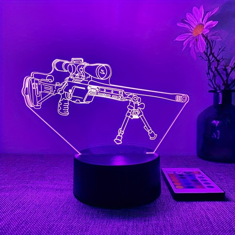 LumiGlow - 3D LED Night Lamp Black Gun Shape, 16 Colors Remote Control, USB