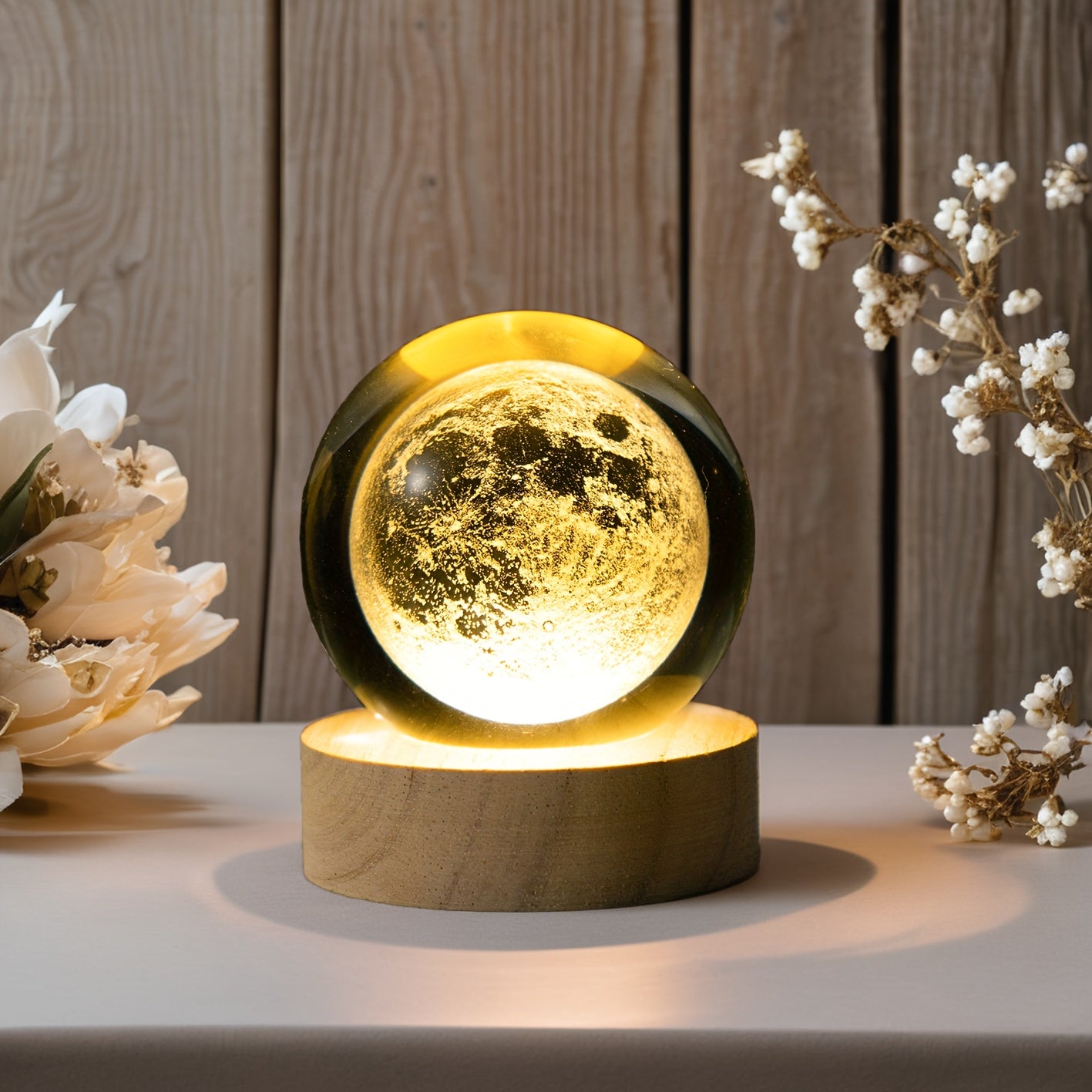 MoonCrystal - Moon Crystal Ball Lamp with Wooden Base
