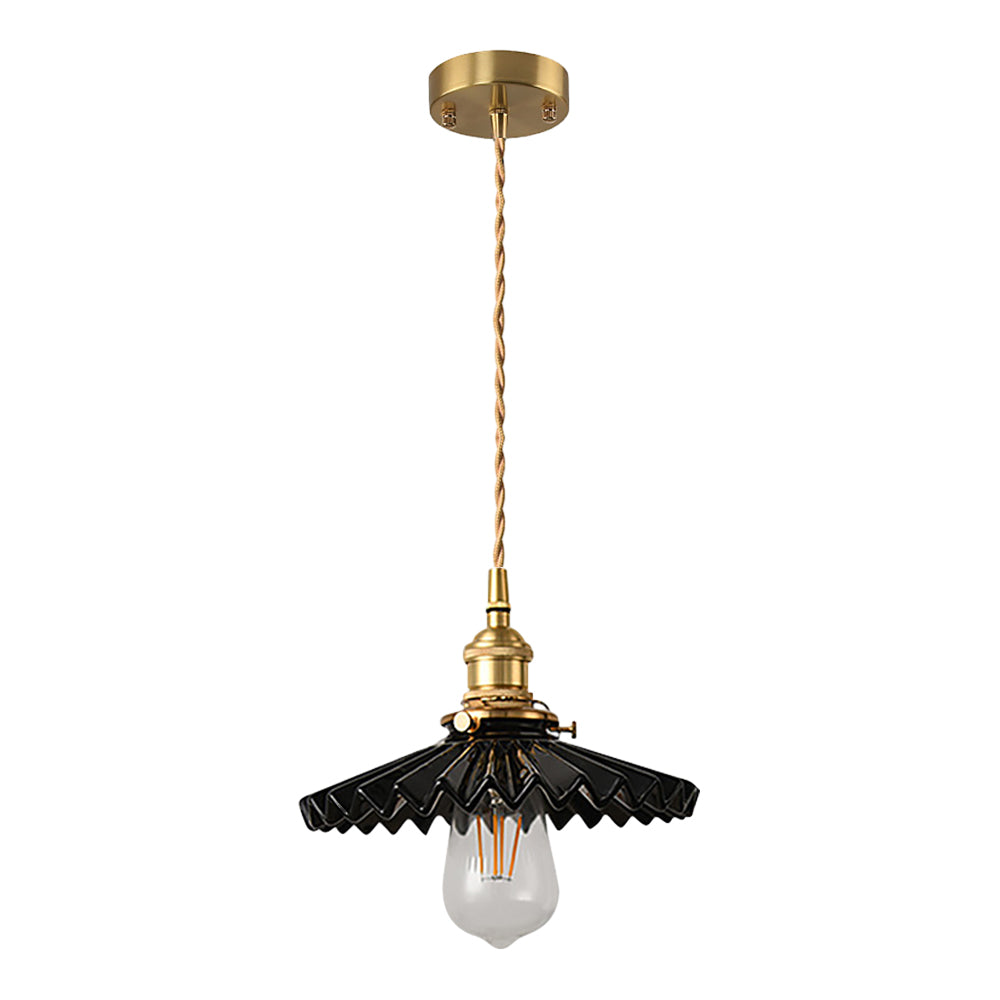 PleatCeramic - Vintage Hanglamp met Gevouwen Design en Messing Basis