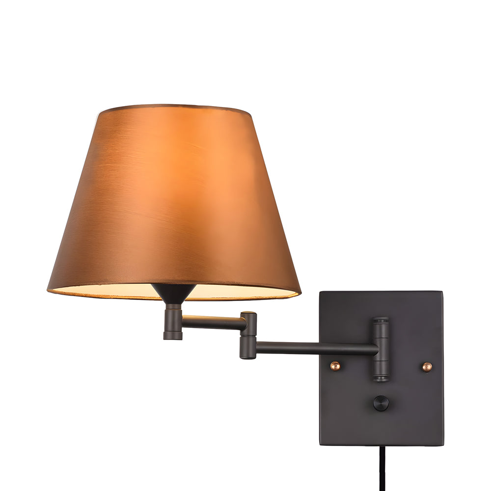 Lampada da parete a braccio snodato 1-Licht Plug-In con paralume in lino