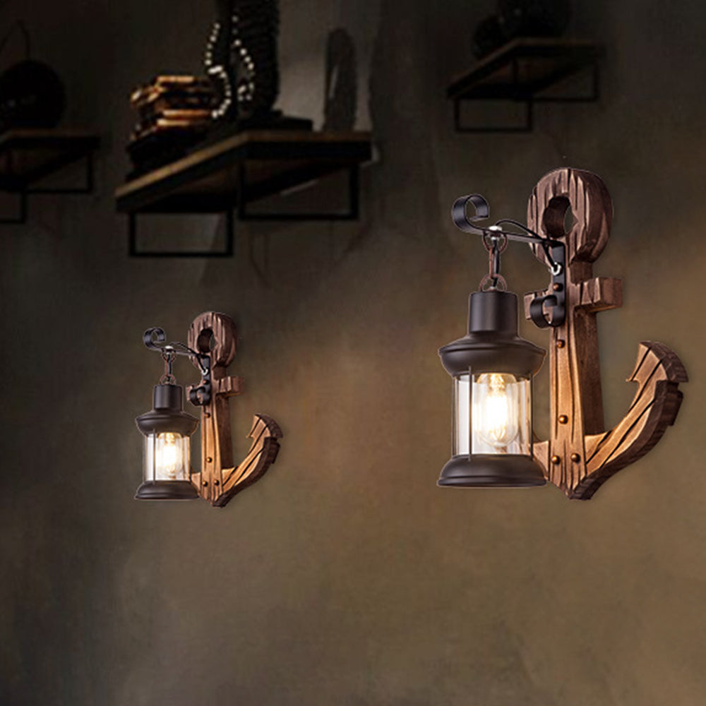 Austin Vintage LED Wall Lamp - Anchor, Dining/Living Room, Metal/Wood