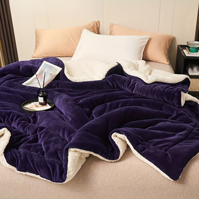 Coperta doppia faccia viola scuro in pile di latte e lana di pecora – Casual e confortevole per divano e letto