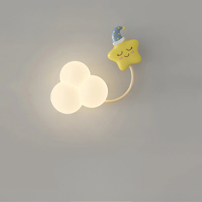 CartoonAirplane - Children's Room Wall Lamp with Stars, Rainbow, and Airplane Design