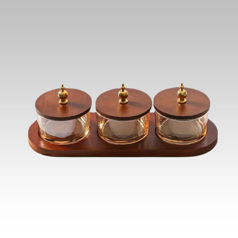 GlassSet - Luxury Glass Snack Bowls with Acacia Wood Tray