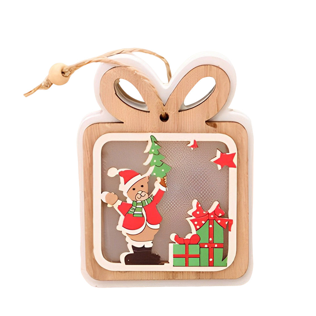 2 Pezzi Ornamenti Appesi Moderni in Legno con Batteria a Filo