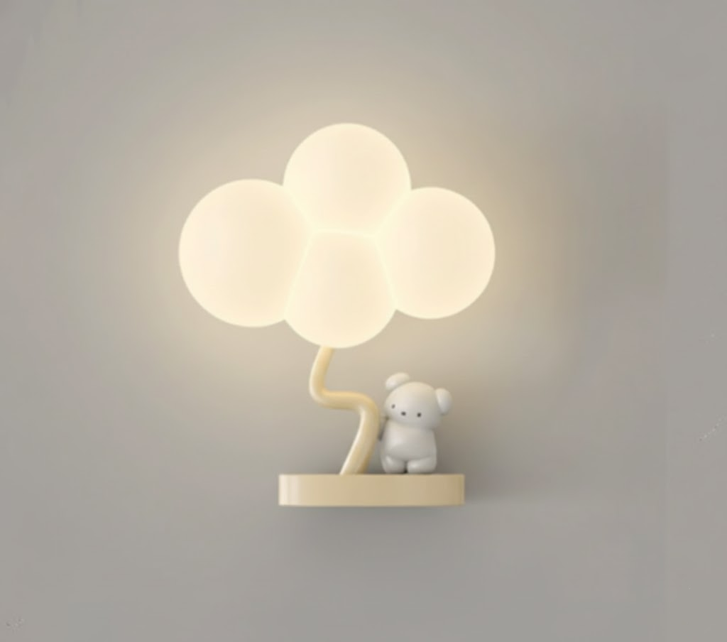 CartoonAirplane - Children's Room Wall Lamp with Stars, Rainbow, and Airplane Design