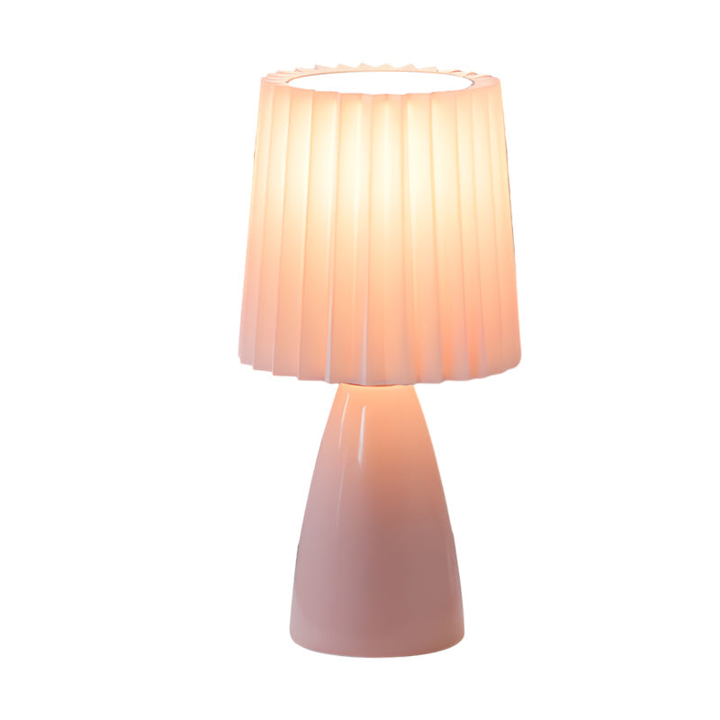 Lampada da tavolo a 1 luce con base in vetro e tessuto plissettato, USB dimmerabile