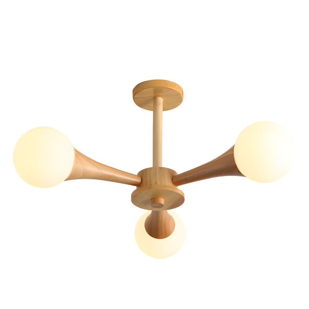 NordicGlow - Scandinavian Wooden Chandelier with Glass Lampshades