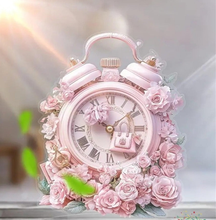 GlamTime - Luxe Acryl Bloemen Wekker met Edelsteenaccenten