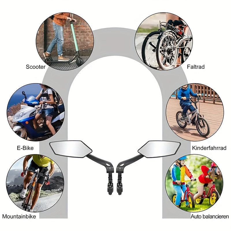 Conjunto de 2 Espelhos Giratórios para Bicicleta 360° – Ajuste Universal, Visão Ampla, Estrutura Durável em ABS, Lente Plana
