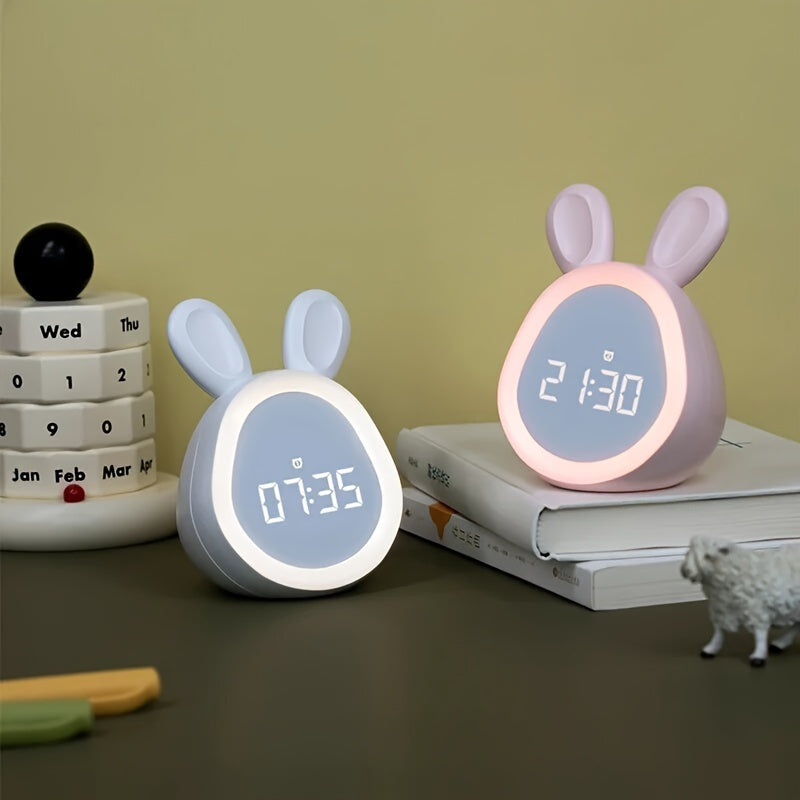 Reloj despertador de conejo adorable - con luz nocturna y recargable por USB