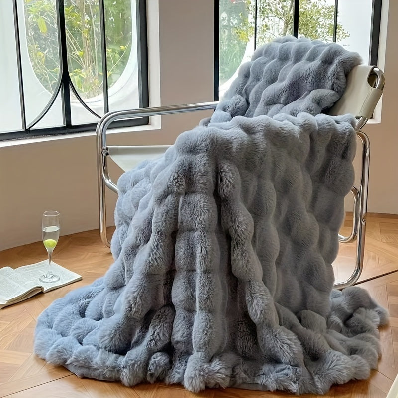 1 Pezzo Coperta in Finta Pelliccia di Coniglio Bubbel Fleece - Coperta di Lusso Morbida per Divano, Spessa Coperta Calda in Fleece per Pisolino e Aria Condizionata