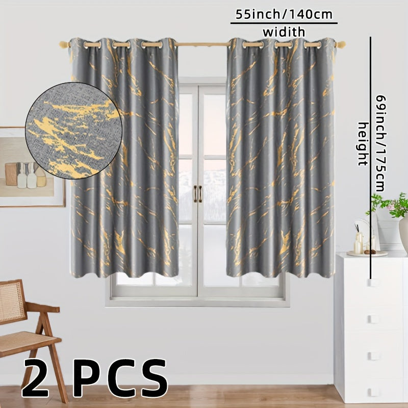 2 Pezzi di Tende Oscuranti in Marmo Stampato con Foglia d'Oro - Copertura per Finestre per Soggiorno e Camera da Letto