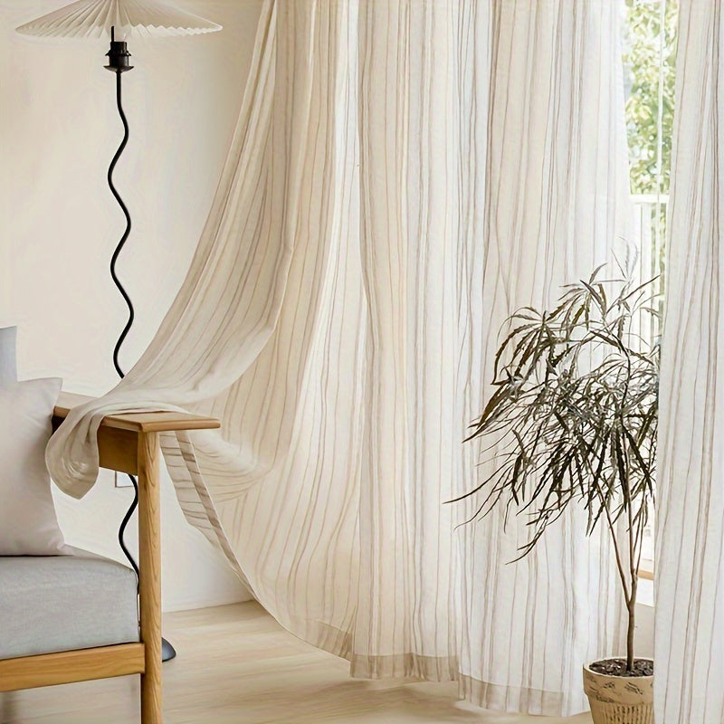 Gxi Cortinados Vintage - Cortinados Semi-Transparentes Riscados Bordados 2 Painéis