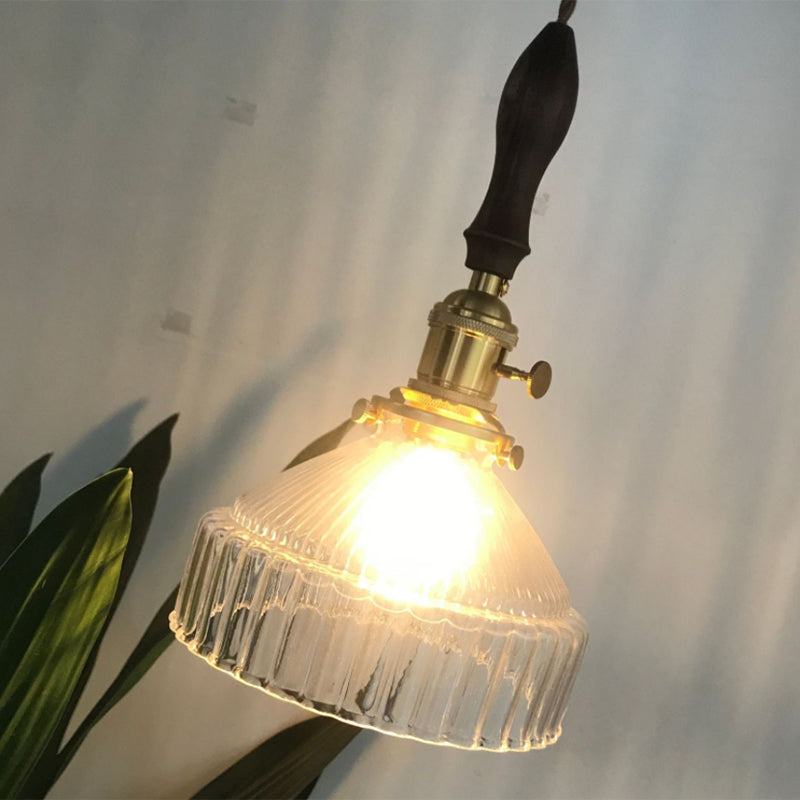 Candeeiro suspenso rústico estilo sótão 1 luz vidro claro com nervuras iluminação de teto