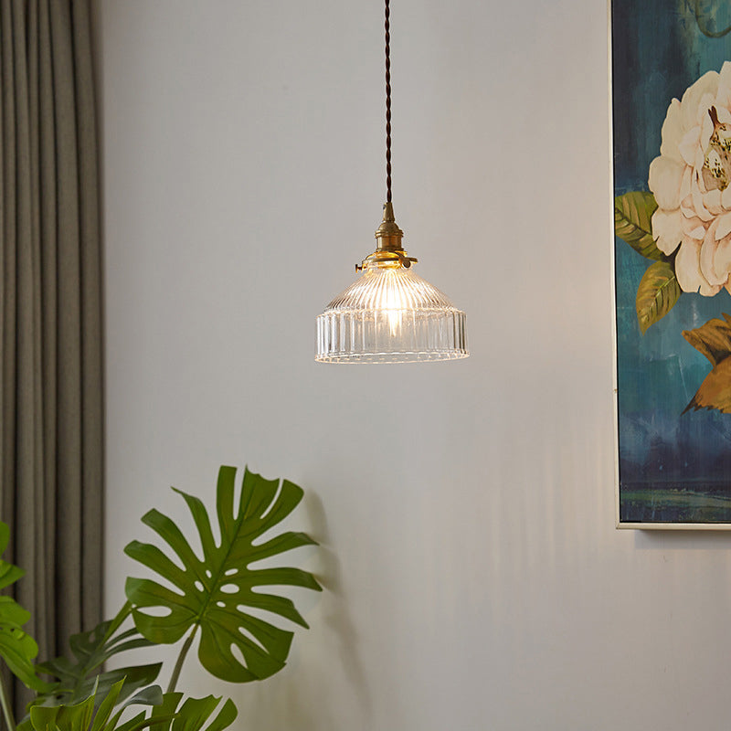 Candeeiro suspenso rústico estilo sótão 1 luz vidro claro com nervuras iluminação de teto