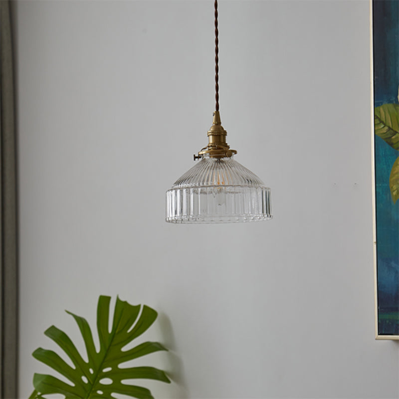 Candeeiro suspenso rústico estilo sótão 1 luz vidro claro com nervuras iluminação de teto