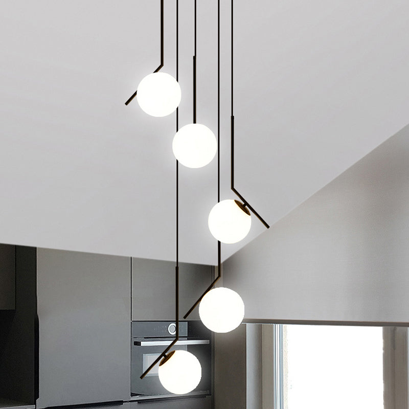Candeeiro de Teto Multi Luz - Candeeiro Suspenso Moderno de Vidro Preto para Escada