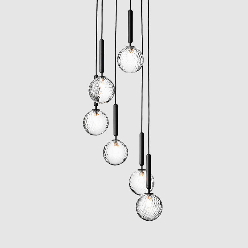 Candeeiro de Teto Multi Luz - Candeeiro Suspenso Moderno de Vidro Preto para Escada