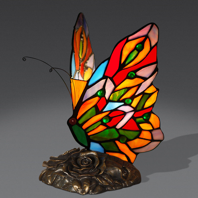 Lampada da tavolo notturna in vetro fatta a mano a forma di farfalla - Stile Tiffany giallo