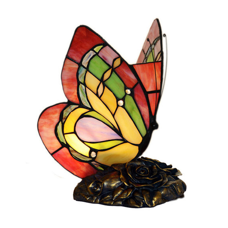 GardenGlow - Lampada da tavolo in resina con fiori vittoriani e farfalla