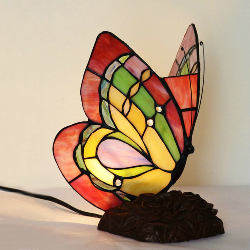 GardenGlow - Lampada da tavolo in resina con fiori vittoriani e farfalla