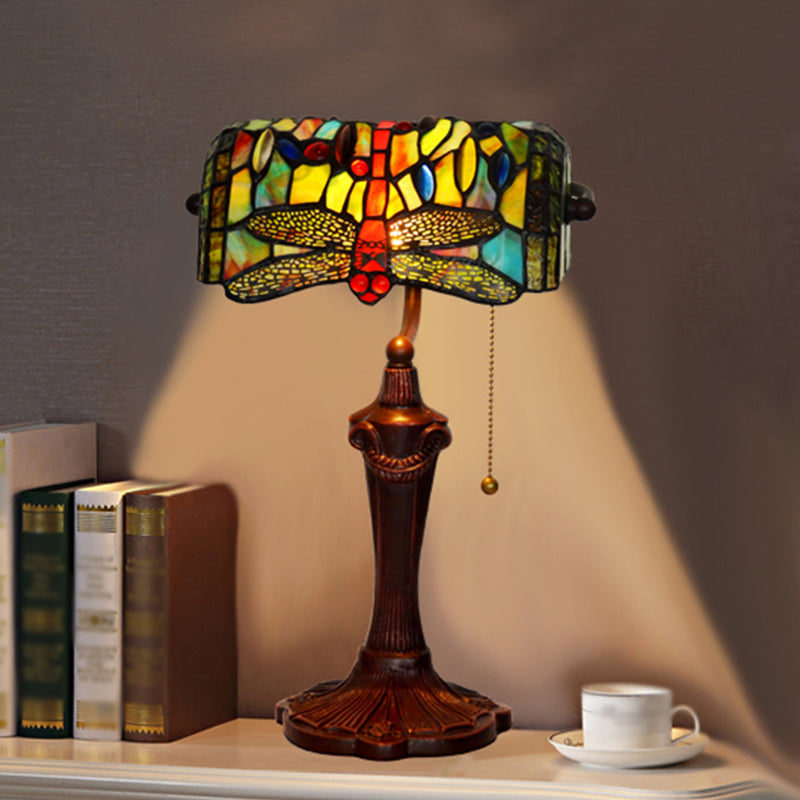 TiffanyDragonfly - Lampada da banco in vetro colorato vittoriano blu