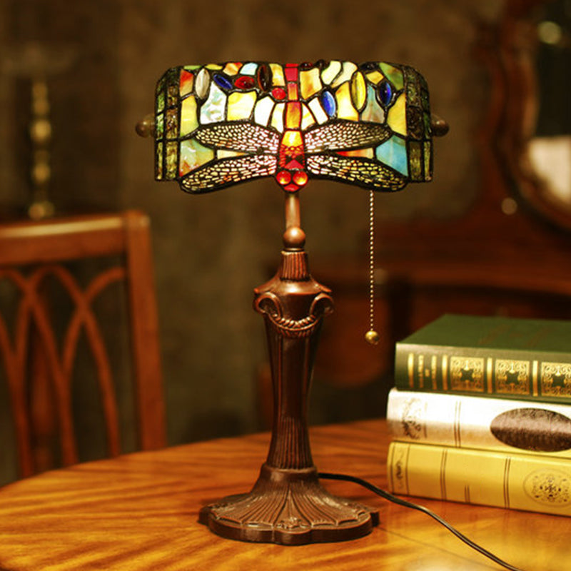 TiffanyDragonfly - Lampada da banco in vetro colorato vittoriano blu