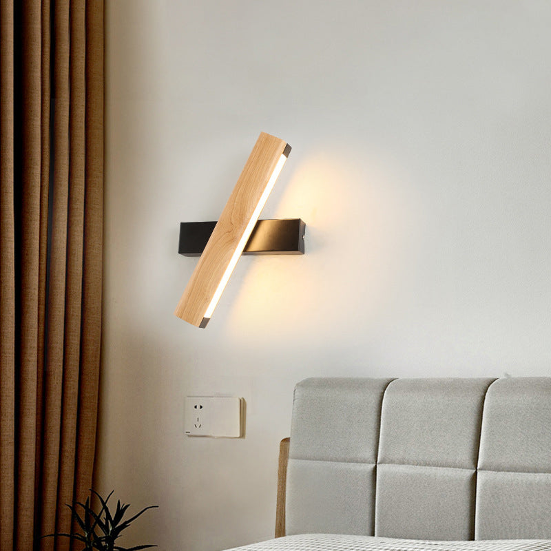 LinearLight - Lampada da parete LED moderna in legno rotante per camera da letto